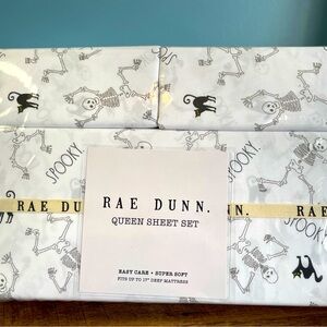 RAE DUNN QUEEN HALLOWEEN SHEET SET SPOOKY SKELETON BLACK CAT